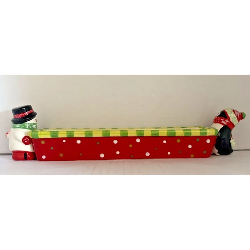 Temp-tations Winter Whimsy Holiday Ceramic Cracker Tray Snowman Penguin 12